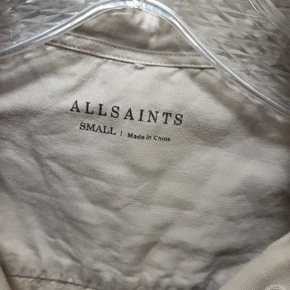 AllSaints Hermosa Cotton Linen Blend Short Sleeve Polo Shirt Beige Neutral - Picture 5 of 8